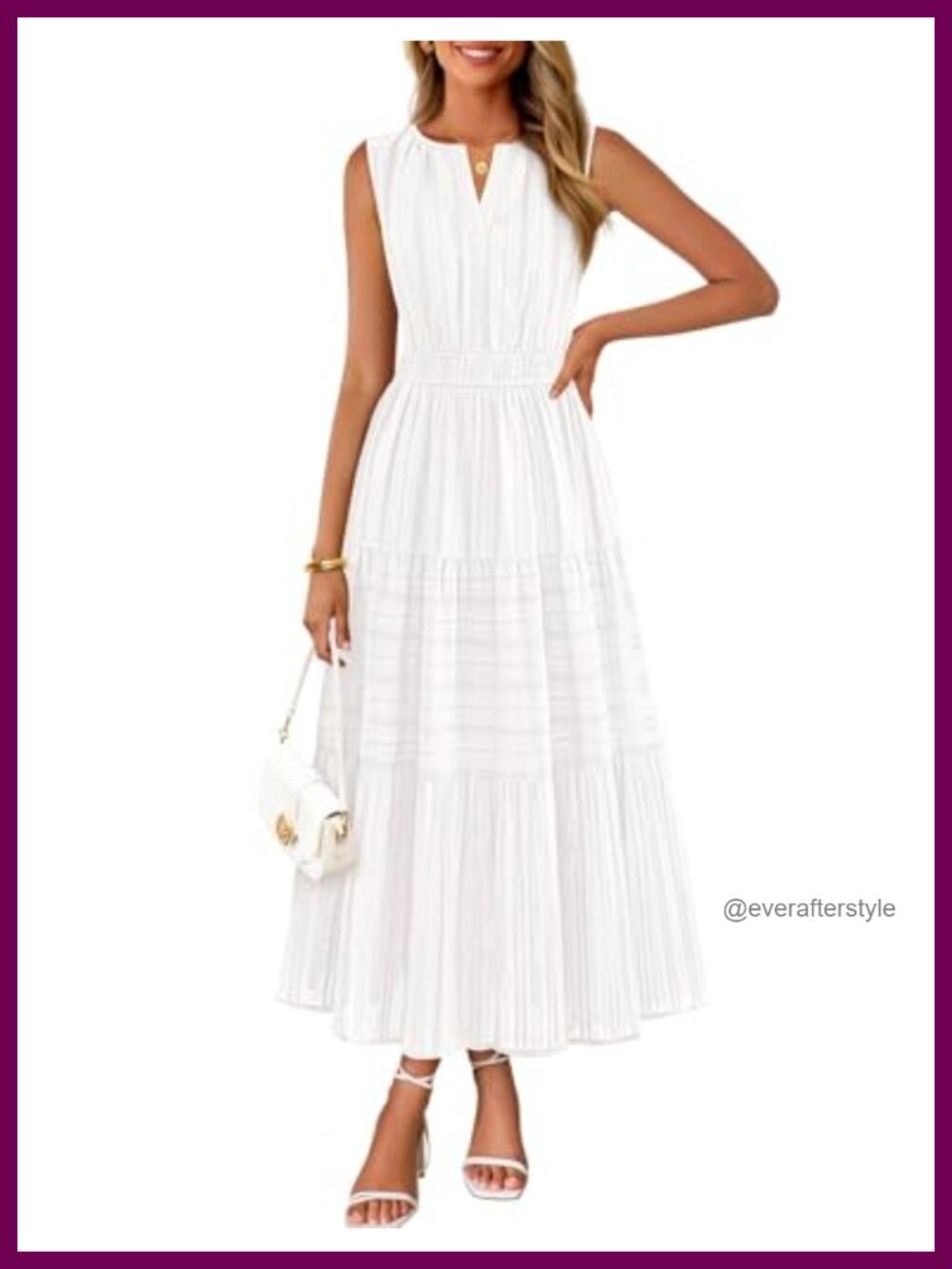 Cotton Jacquard Sleeveless V Neck Tiered Midi Dress with Pockets